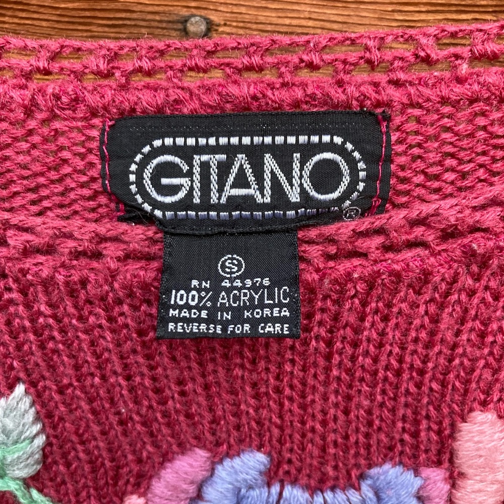 Raspberry Embroidered Vintage Gitano Sweater - image 8